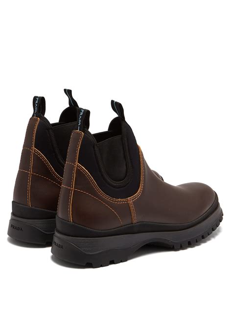 Prada Men's Brixxen Leather and Neoprene Chelsea Boots.